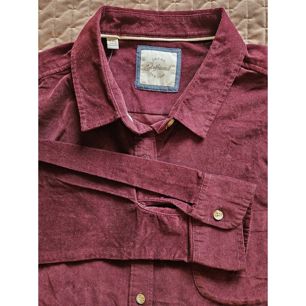 NWT Jachs Girlfriend Women's Burgundy Corduroy LS Button-Down Shirt, XXL
